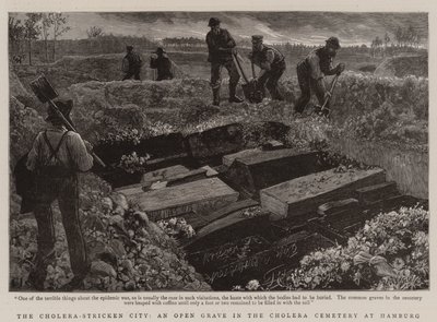 Den kolera-ramte by, en åben grav på kolerakirkegården i Hamborg af Charles J. Staniland